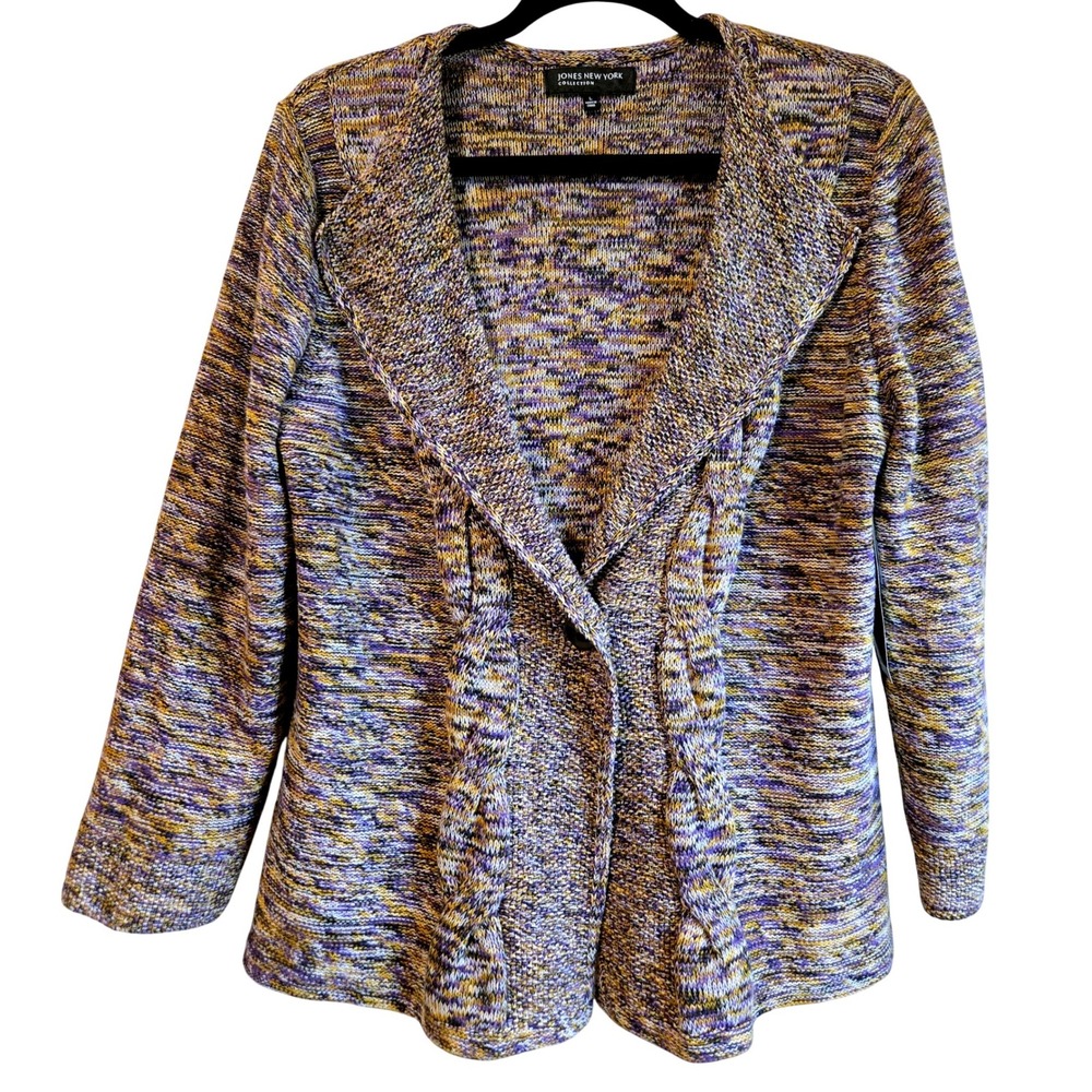 NWT Jones New York Collection Purple Yellow Space Dye Knit Cardigan Sweater L